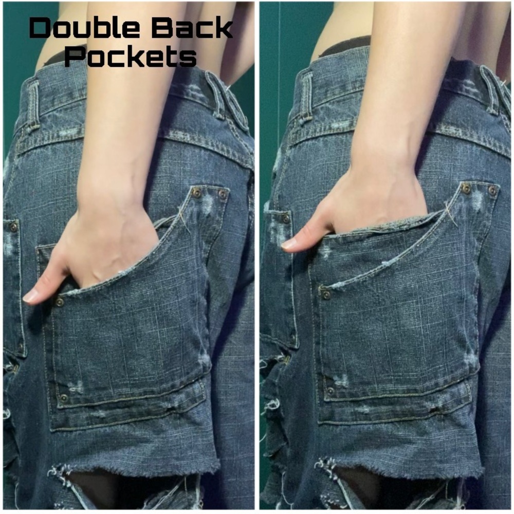 SOLD - APOCALYPSE Extremely Distressed Baggy 6 Pocket Denim Jeans D.I.Y - Picture 6 of 10